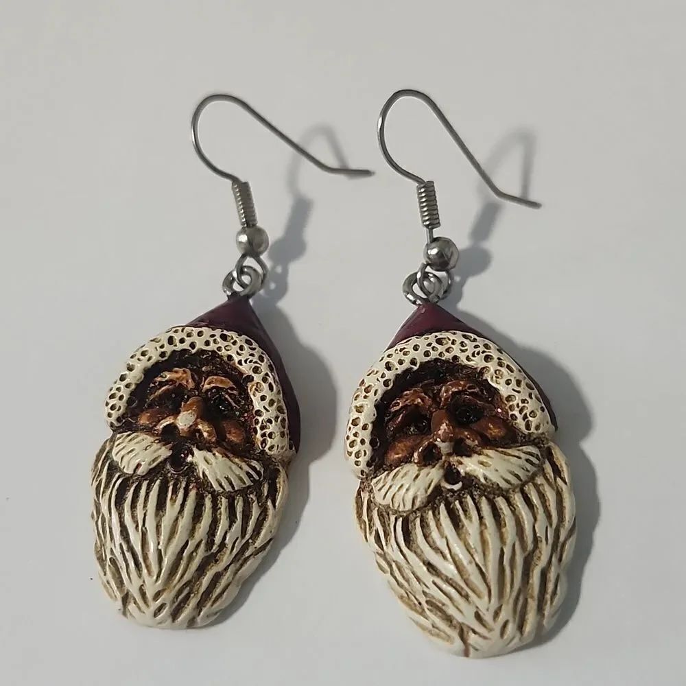Resin Cast Holiday Jewelry St Nick Santa Earrings Vintage